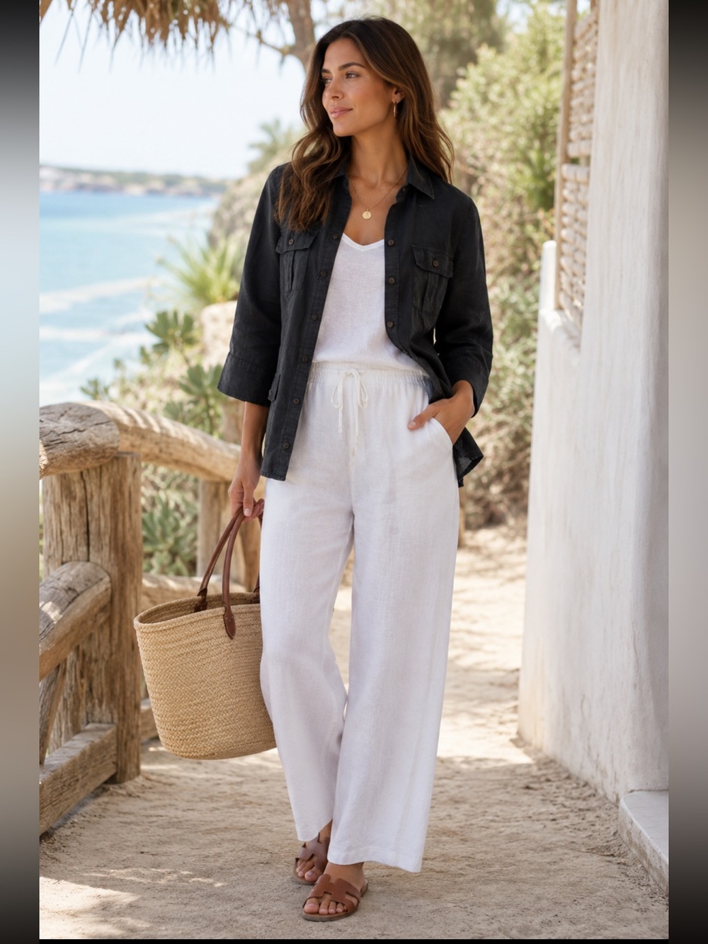 MICHAEL Michael Kors 100% Linen Women's Black Button-Front Utility Jacket
